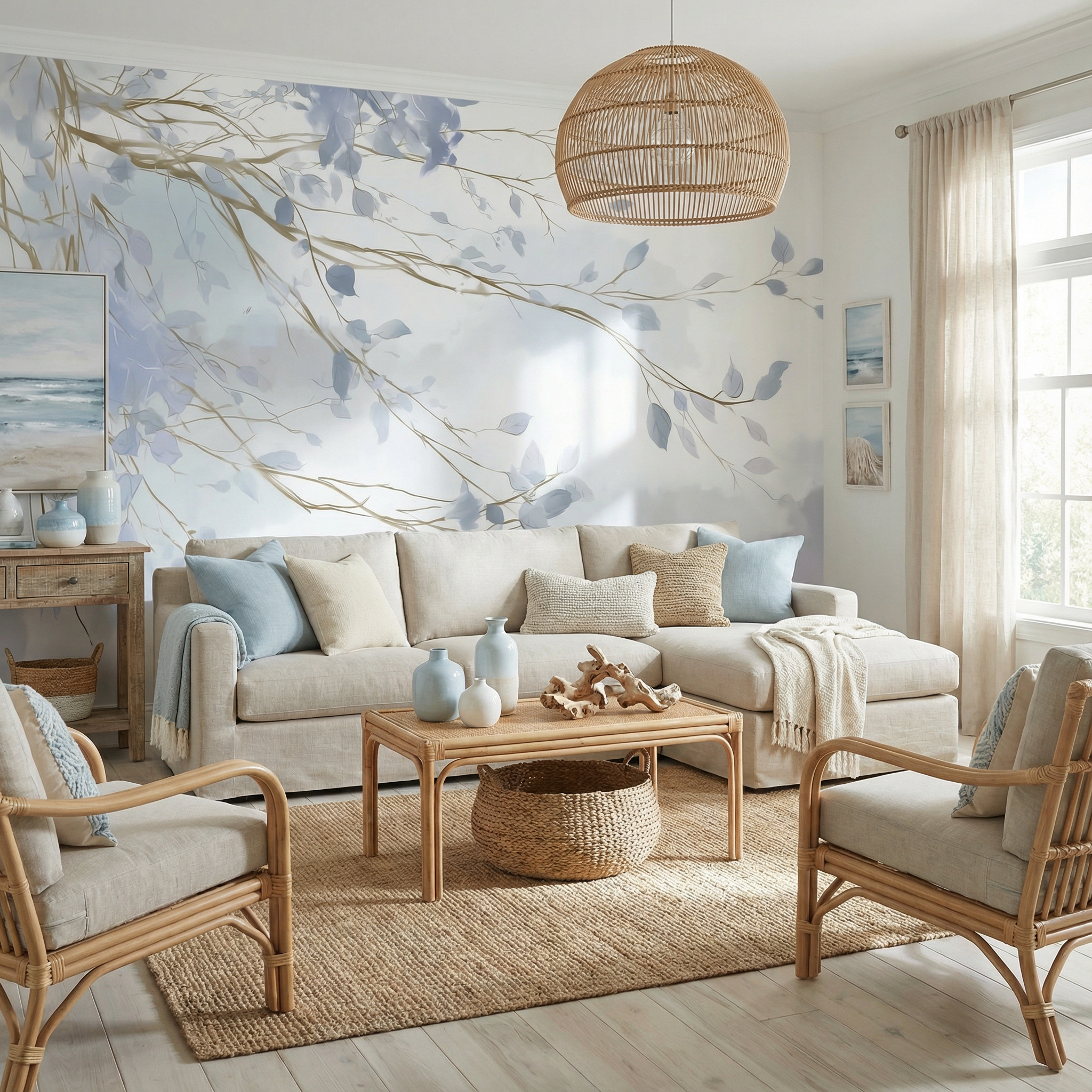 Blue Breeze Branches Mural Wallpaper