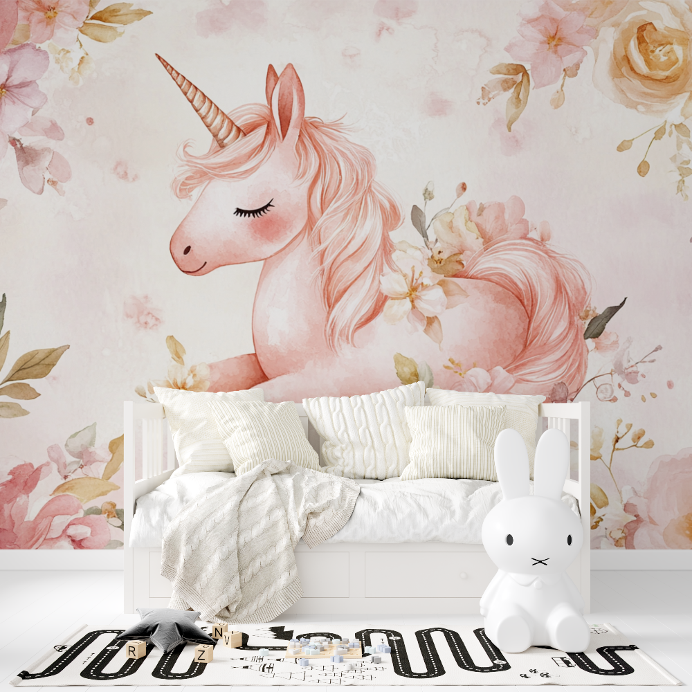 Einhorn Blumentapete | Wandbilder Tapete