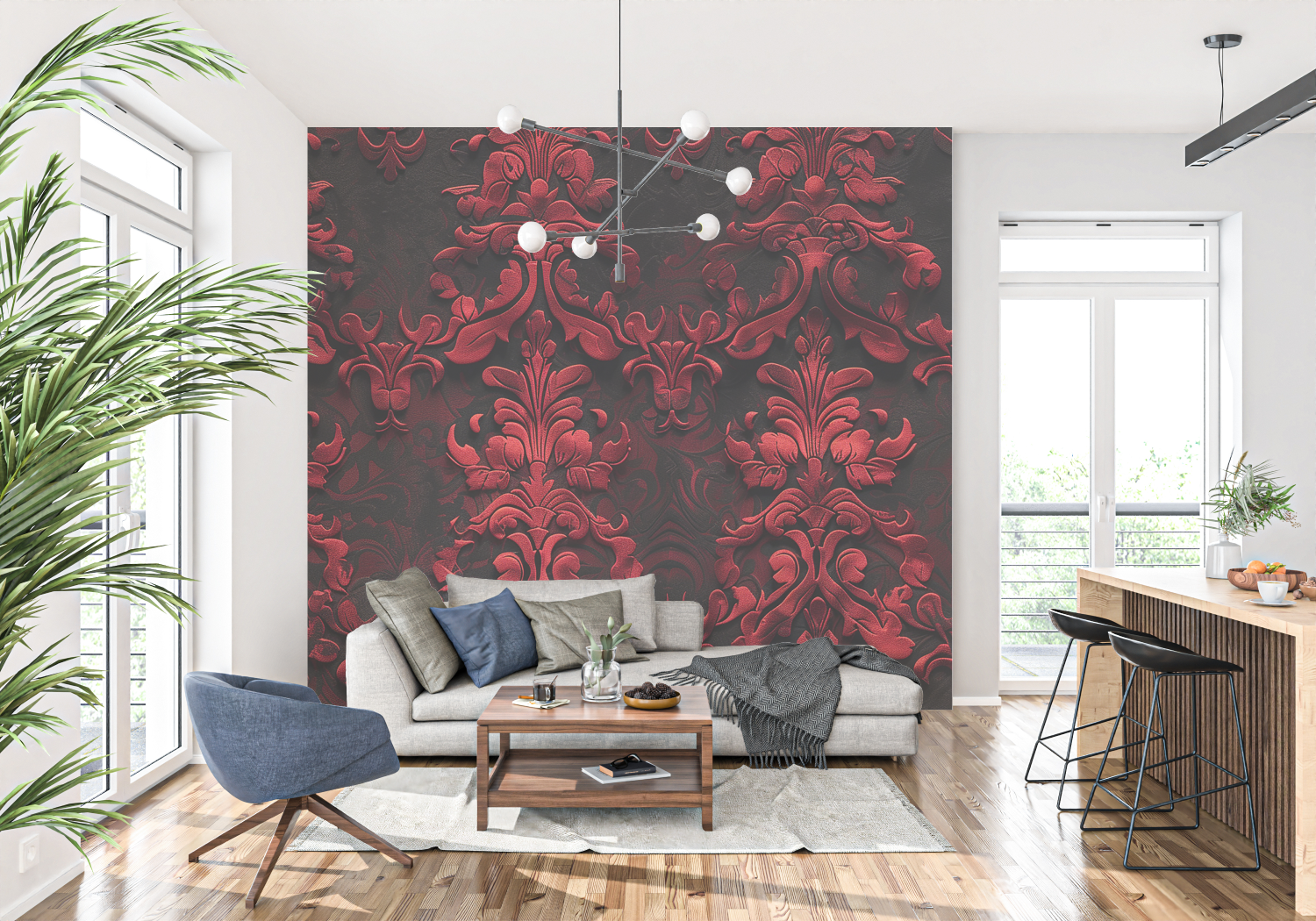 3D Red and Black Baroque Wallpaper | Murals Wallpaper