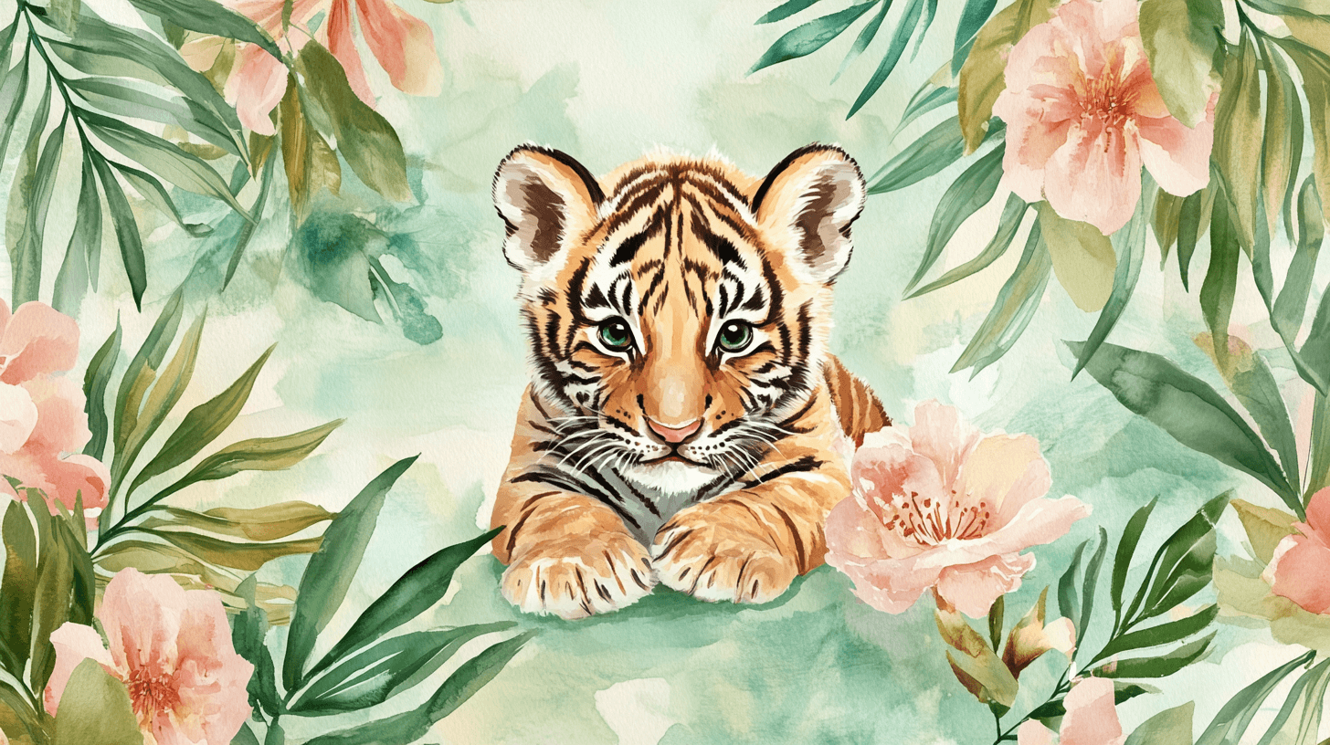 Tiger and Leaf Watercolor Wallpaper | Murals Wallpaper