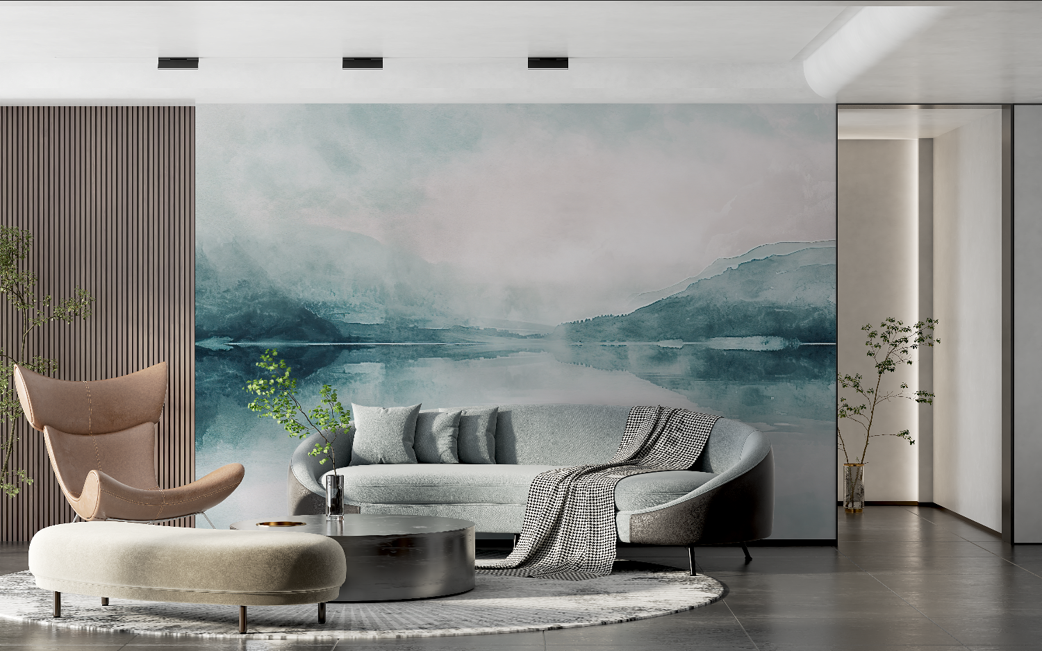 Watercolor Misty Lake Wallpaper | Murals Wallpaper