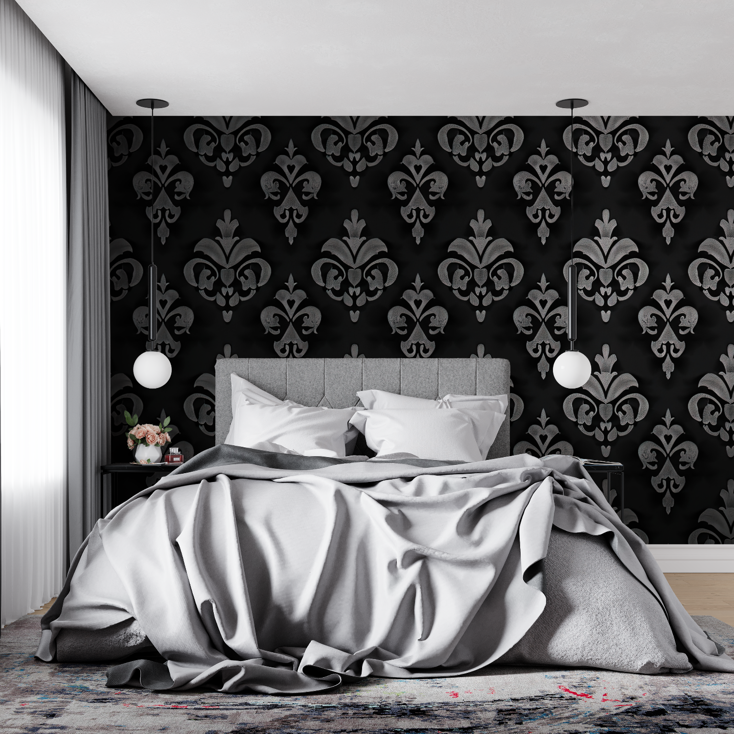 Schwarze und silberne Tapete | Wandtapete