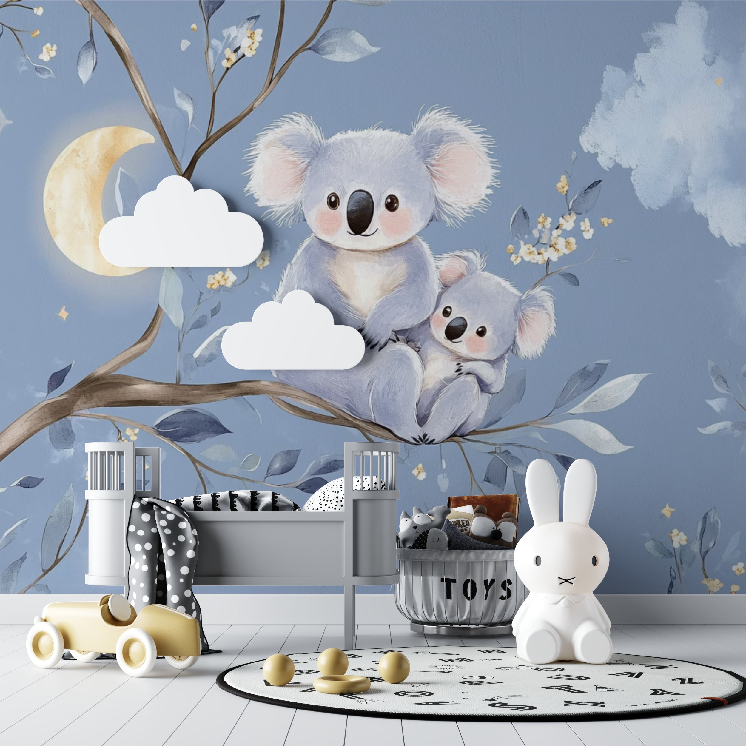 Pastel Koala Wallpaper with Golden Moon | Murals Wallpaper