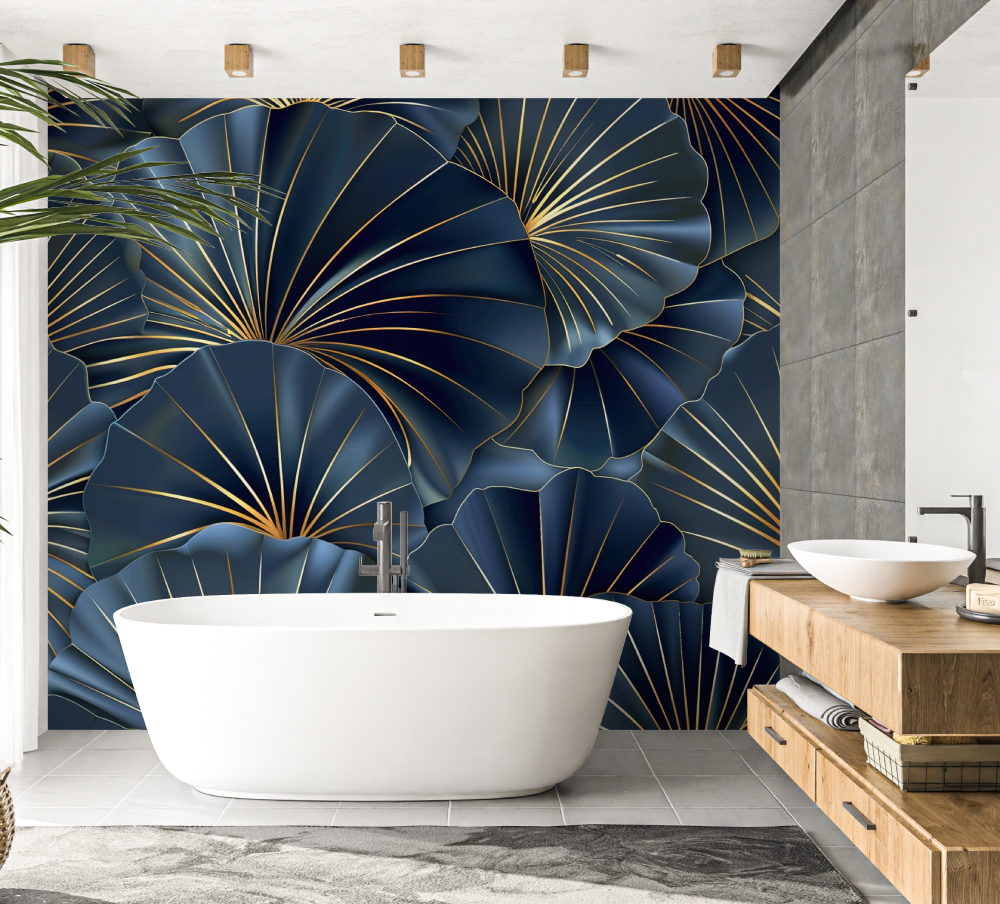 Blue Designer Bathroom Wallpaper | Murals Wallpaper