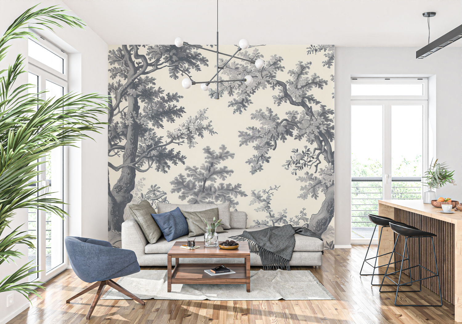 Toile de Jouy Black and Beige Wallpaper | Murals Wallpaper