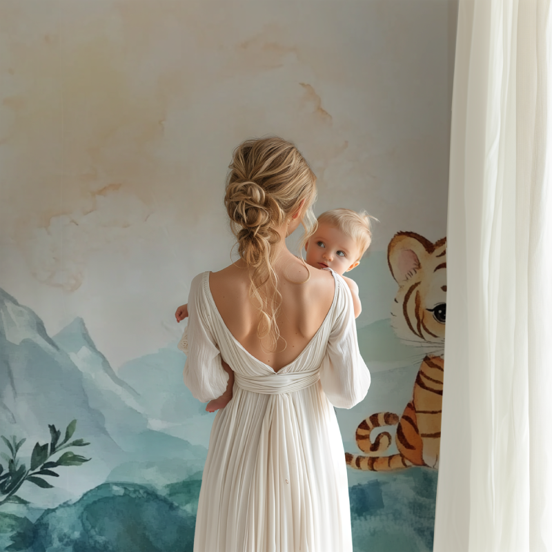 Tiger- und sanfte Landschaftstapete | Wandbildtapete