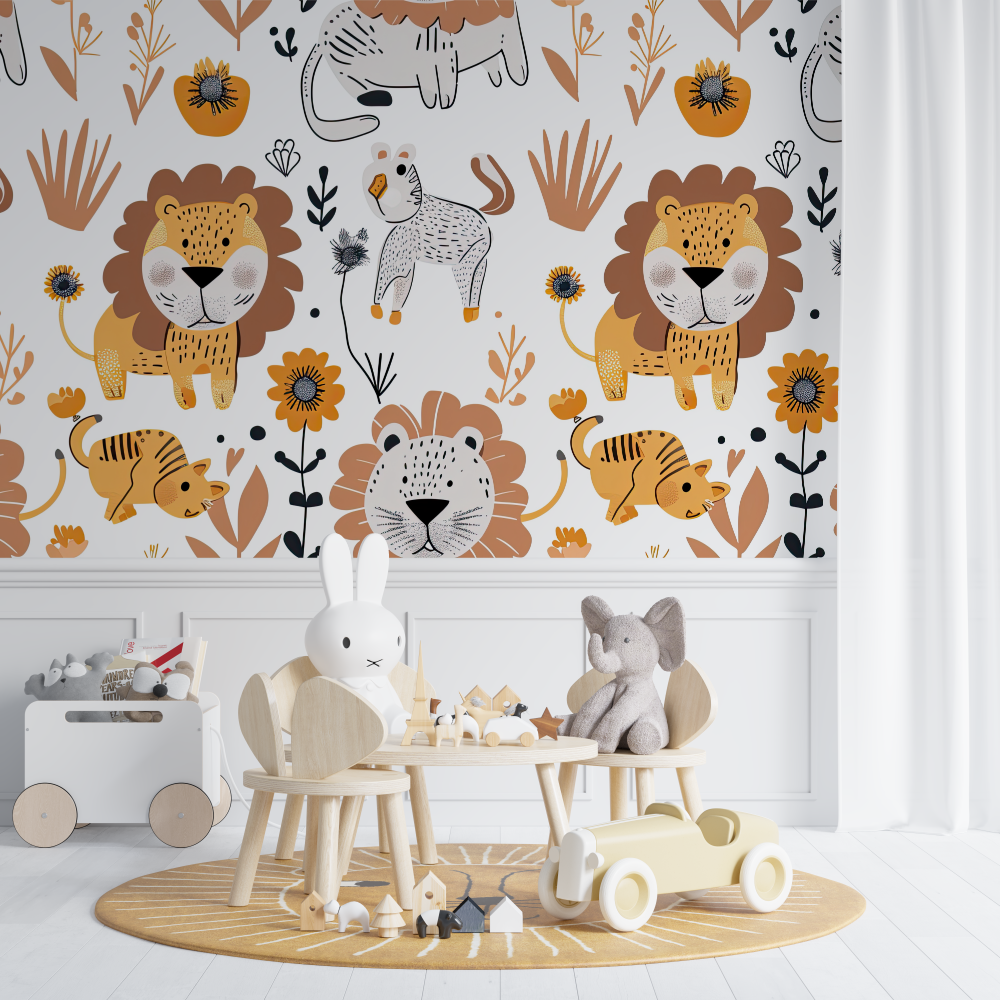 Lion and Nordic Patterns Wallpaper | Murals Wallpaper