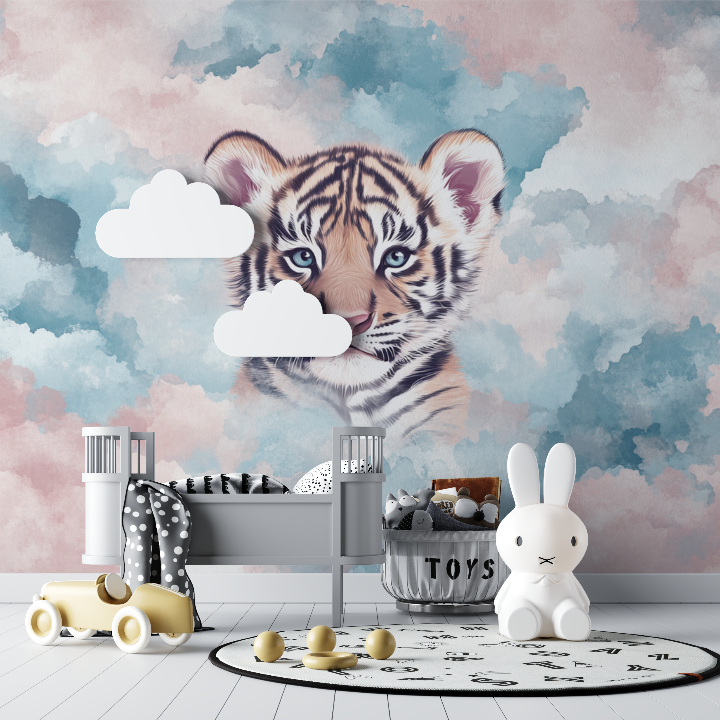 Tiger and Pastel Clouds Wallpaper | Murals Wallpaper
