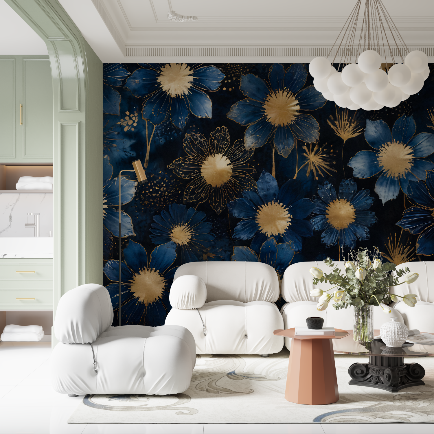 Art Deco Gold and Petrol Blue Wallpaper | Murals Wallpaper