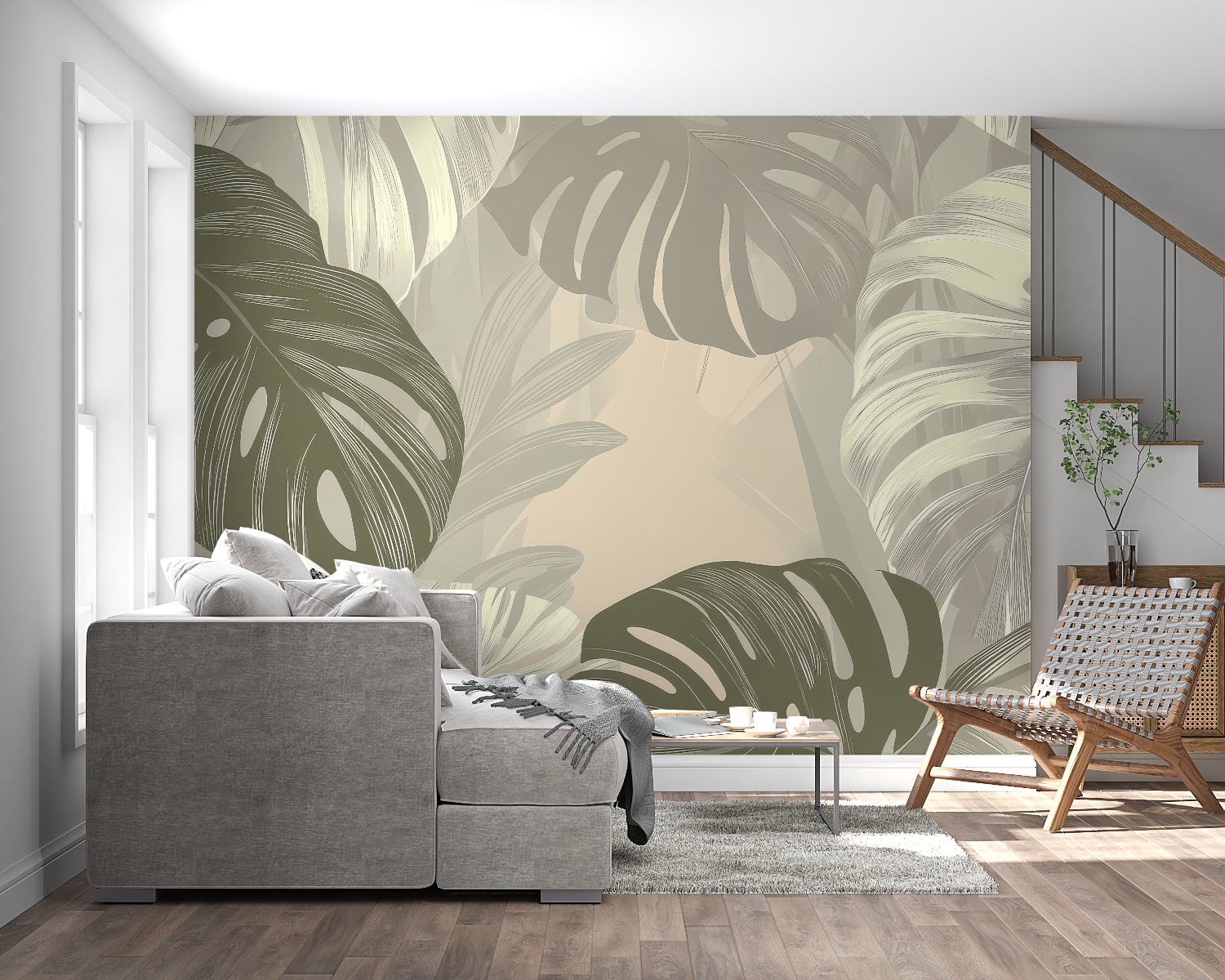 Beige and Green Wallpaper | Murals Wallpaper