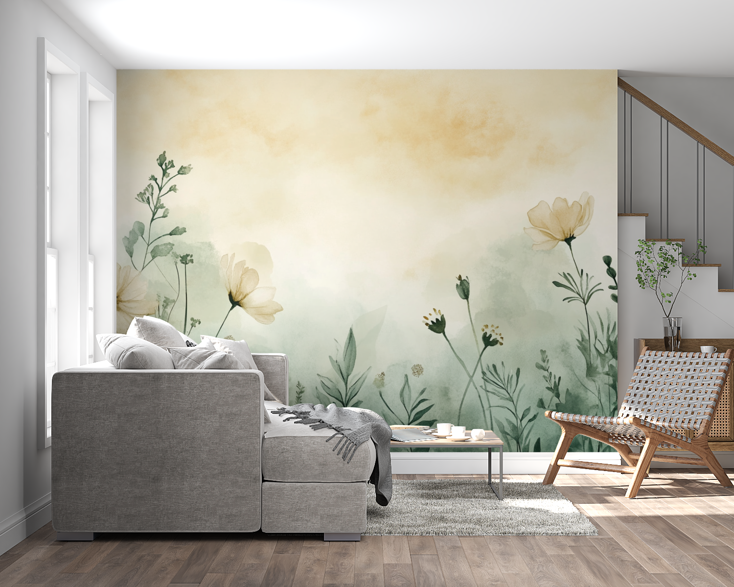 Watercolor Wallpaper Delicate Plant Silhouettes | Murals Wallpaper