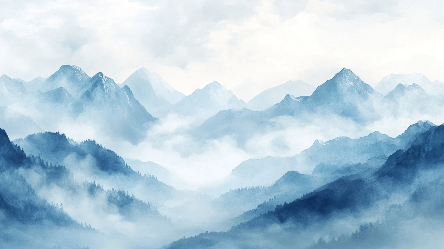 Watercolor Wallpaper Mountain Landscape with Mist | Murals Wallpaper