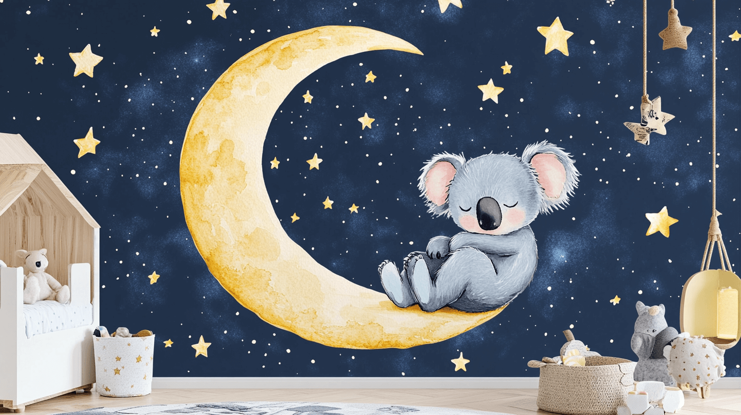 Sleepy Koala on a Moon Croissant Wallpaper | Murals Wallpaper