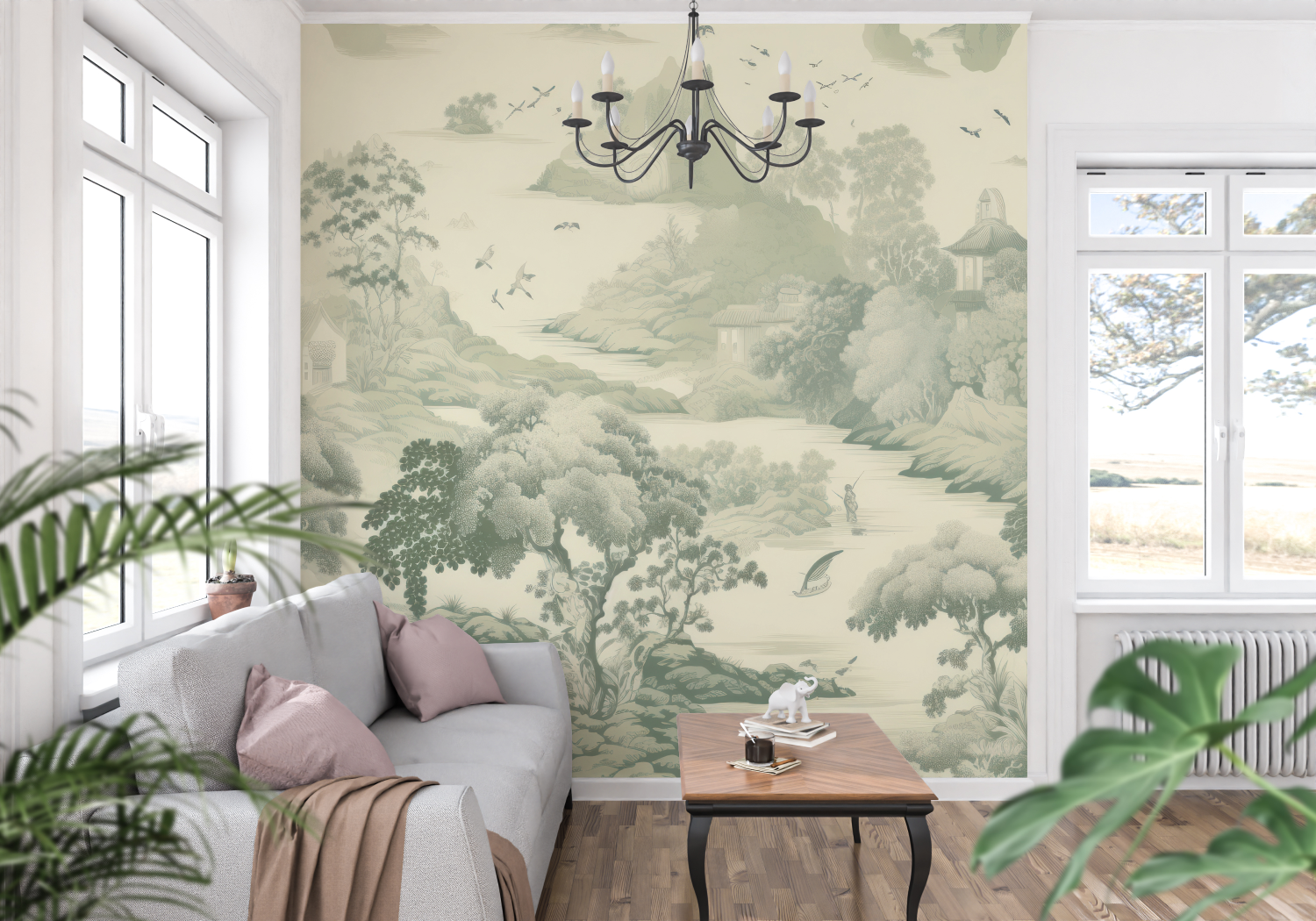 Toile De Jouy Green Forest Wallpaper | Murals Wallpaper
