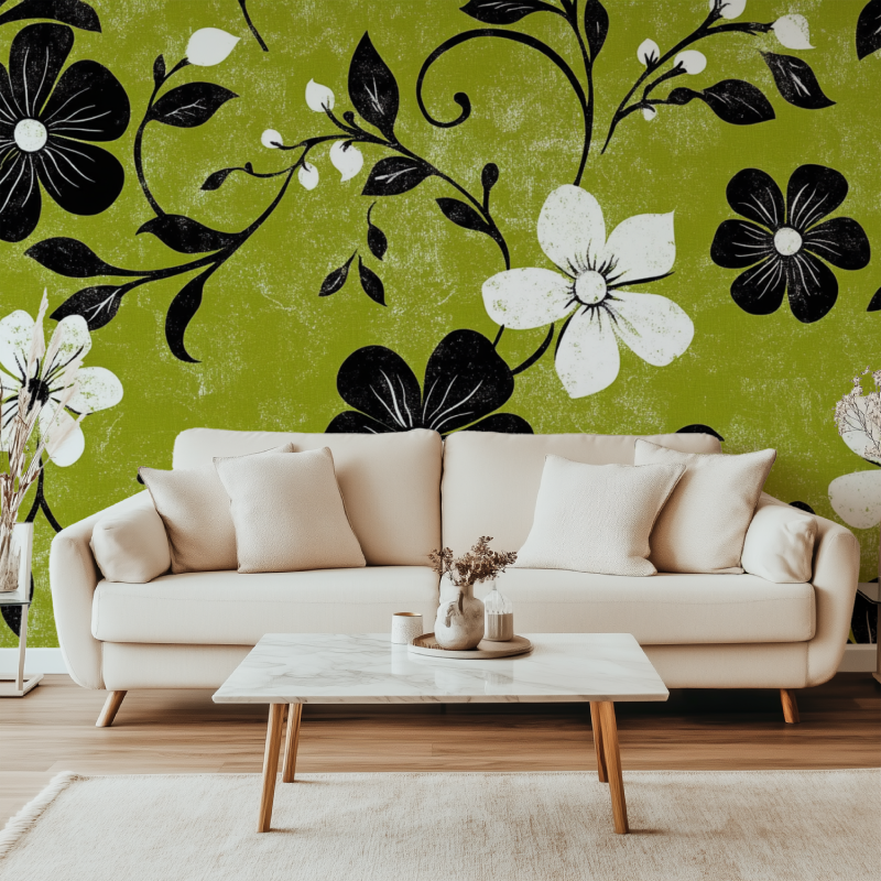 Vintage Green Black and White Wallpaper | Murals Wallpaper
