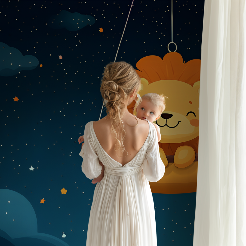 Löwe und goldene Sterne Tapete | Wandbilder Tapete