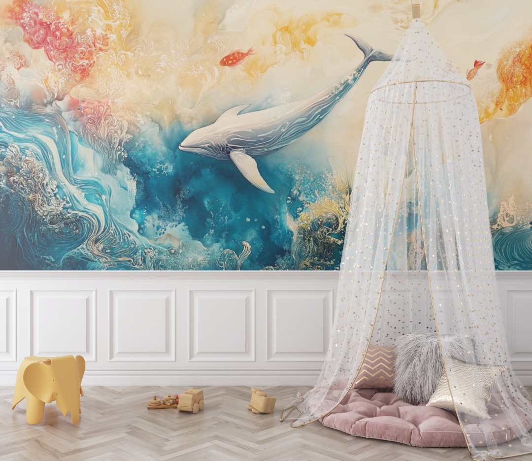 Watercolor Multicolor Whale Wallpaper | Murals Wallpaper