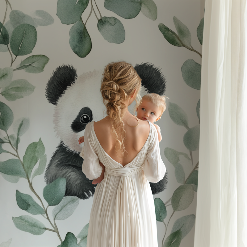 Panda and Eucalyptus Leaves Wallpaper | Murals Wallpaper