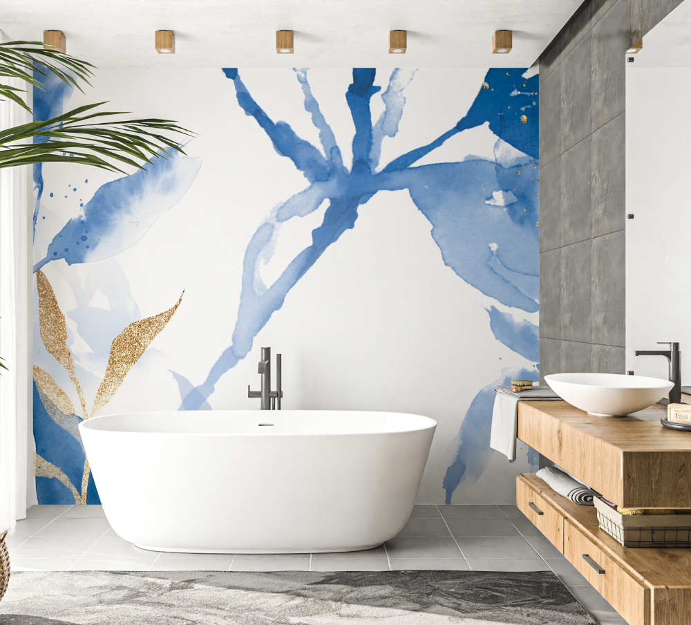 Blue Floral Bathroom Wallpaper | Murals Wallpaper