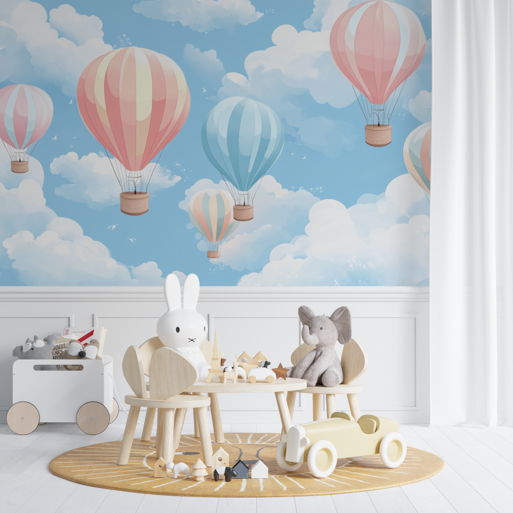 Hot Air Balloon and Soft Pink Sky Wallpaper | Murals Wallpaper