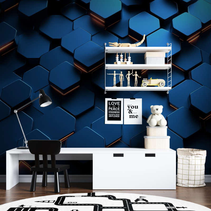 Dark Blue Hexagon Gamer Wallpaper | Murals Wallpaper