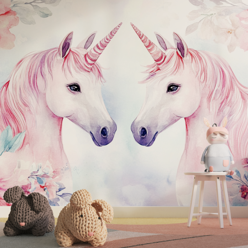 Unicorn Duo Wallpaper with Banners | Murals Wallpaper