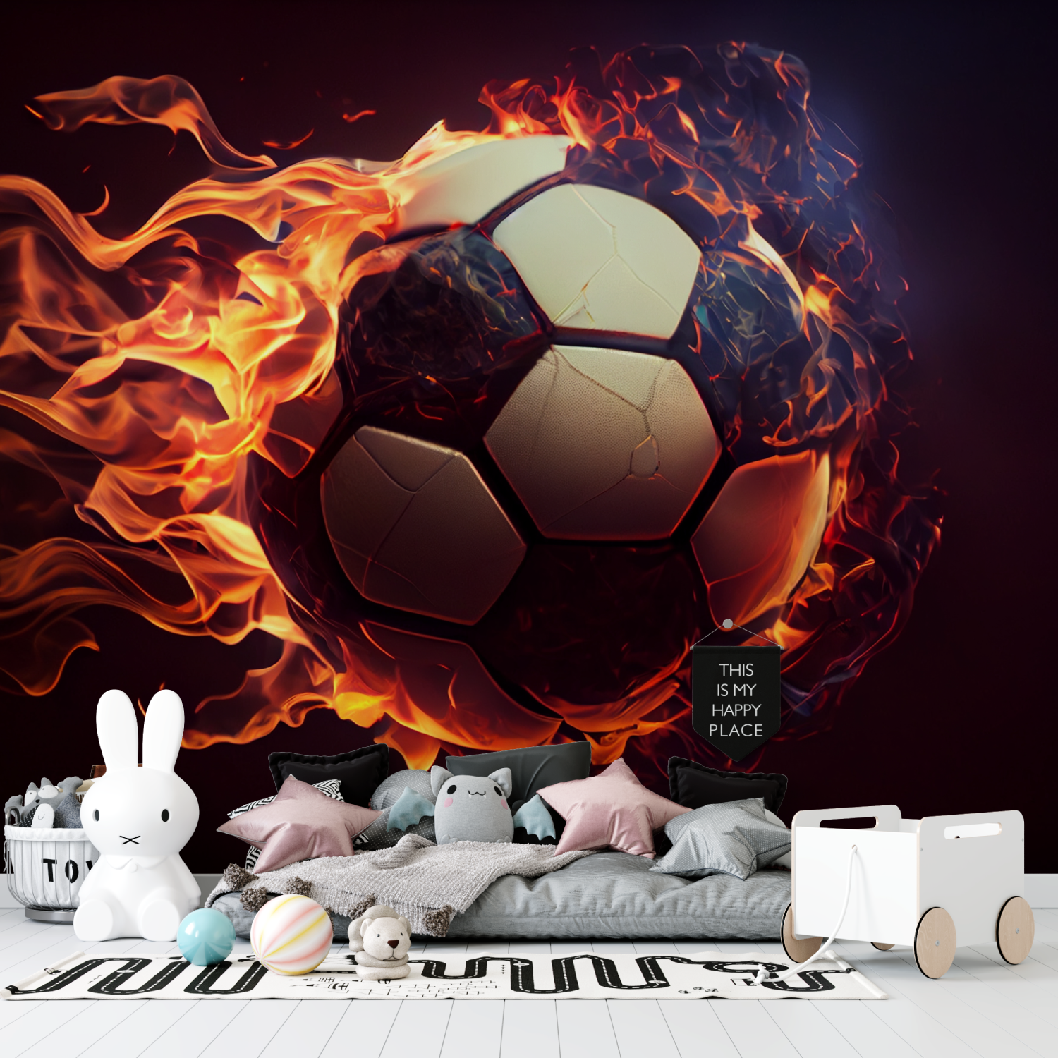 XXL-Feuer-Fußball-Tapete | Wandbild-Tapete