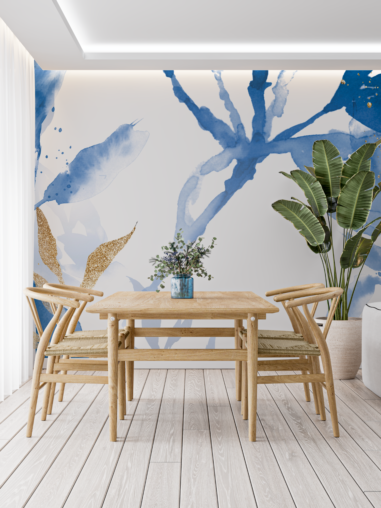 Blaue Blumentapete | Murals Wallpaper