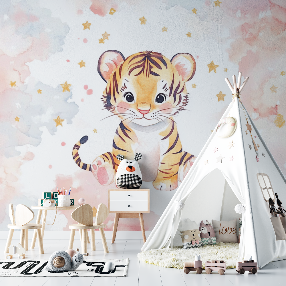 Tiger and Shooting Stars Wallpaper | Murals Wallpaper