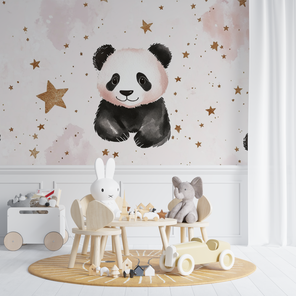 Panda and Golden Stars Wallpaper | Murals Wallpaper