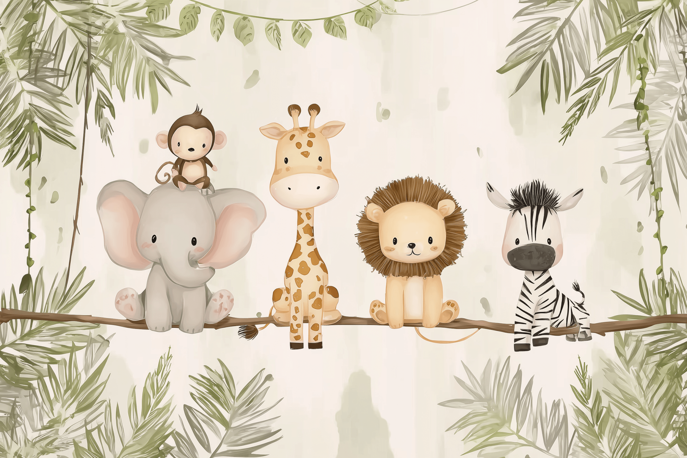 Kid Animials Safari Mural Wallpaper