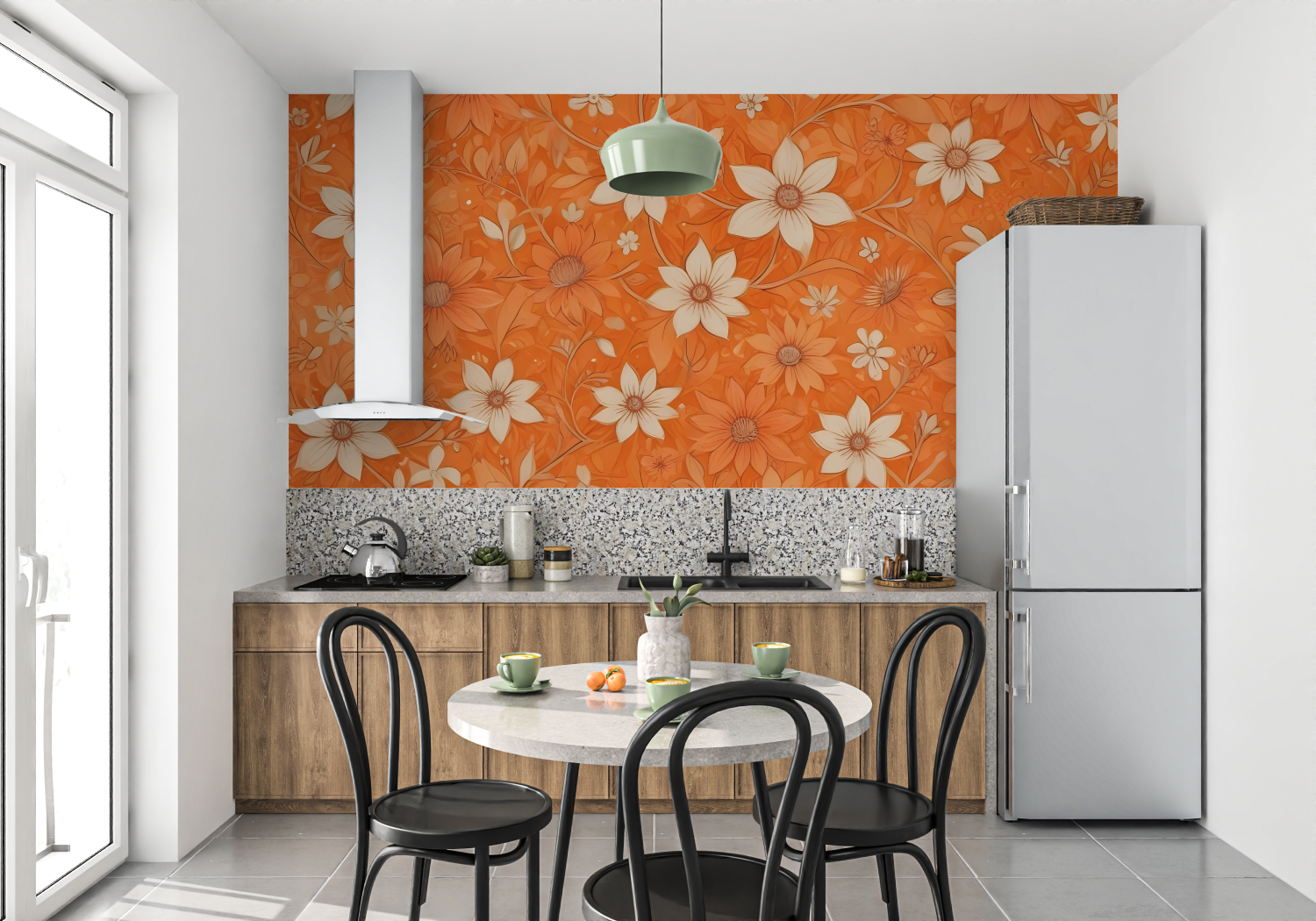 Vintage Orange Flowers Wallpaper | Murals Wallpaper