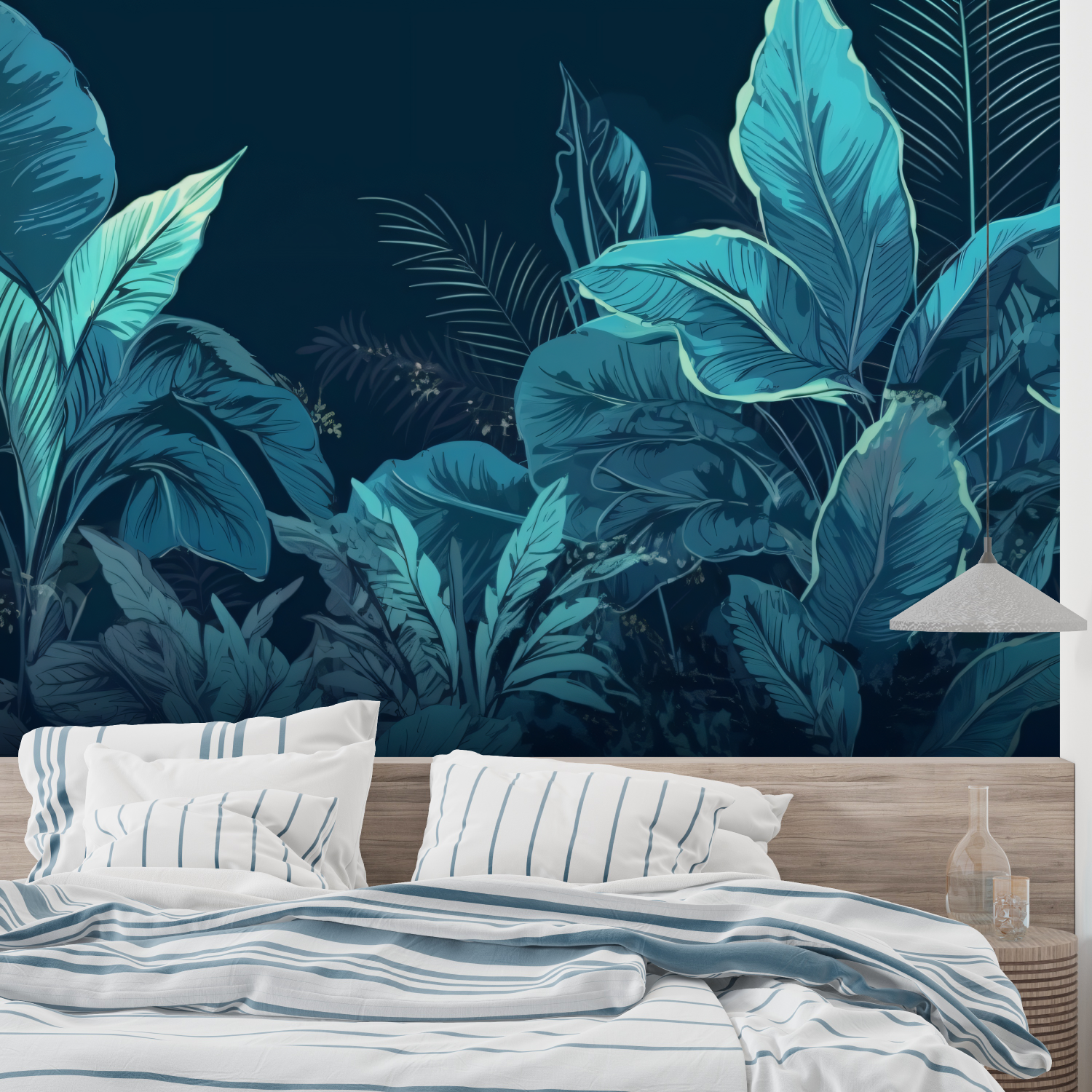 Tapetenpapier Jungle Bleu Canard – Panorama-Wandbild