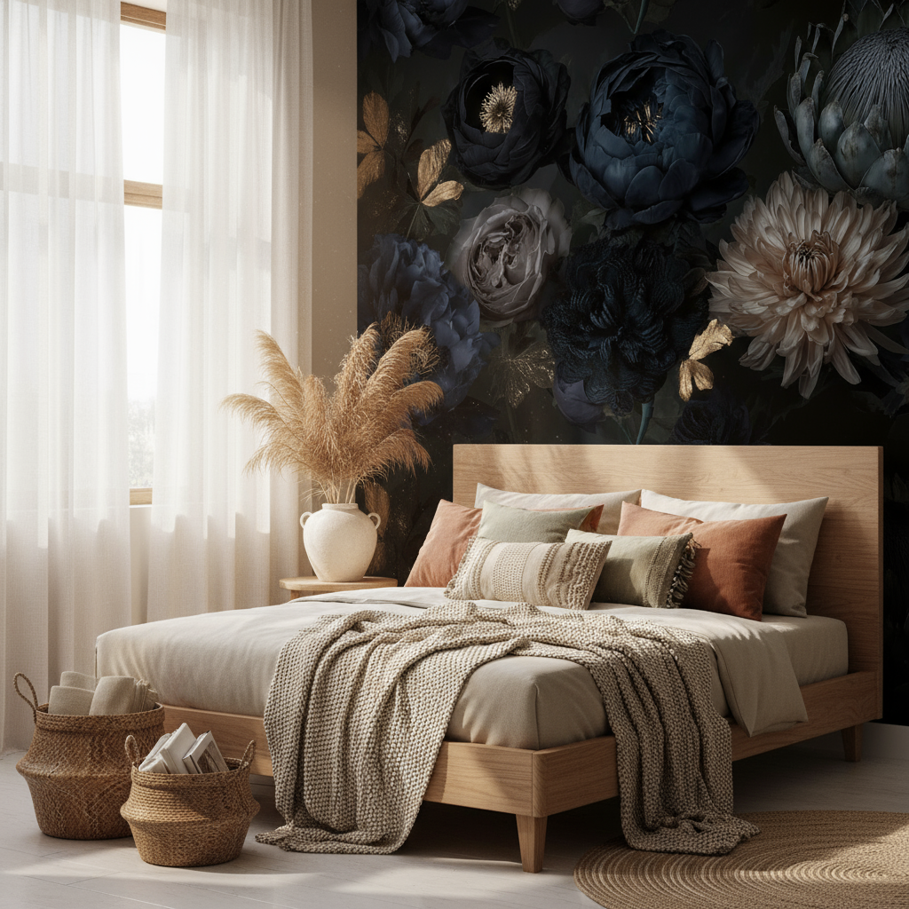 Dark Luxe Botanical Bloom Mural Wallpaper