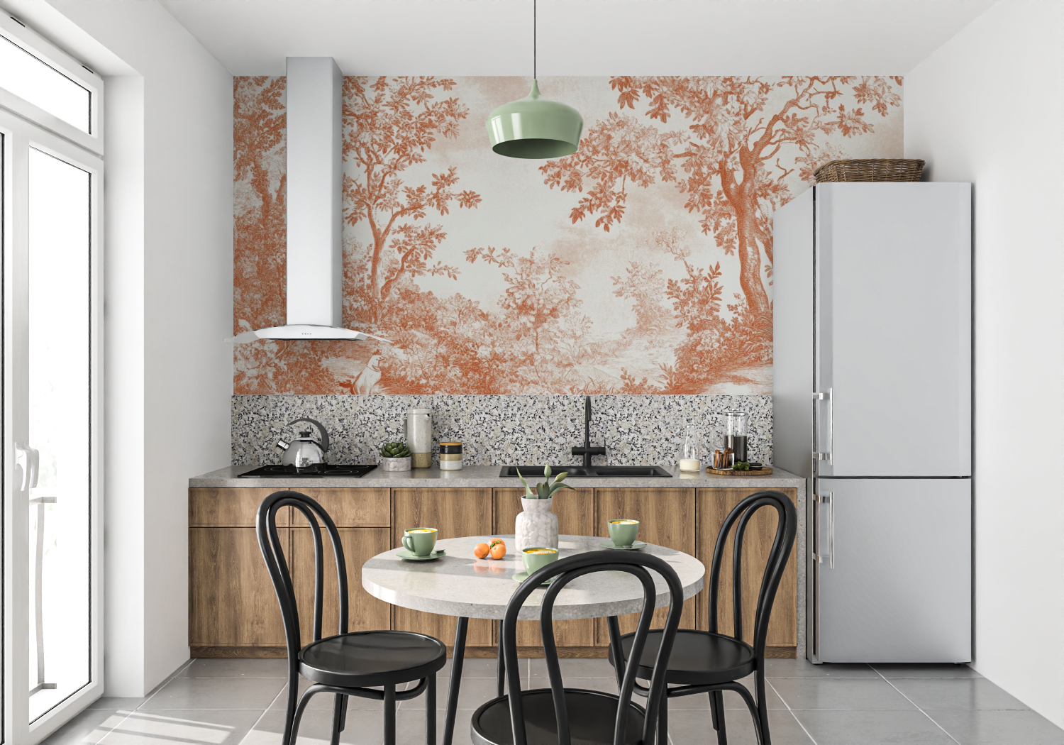 Terracotta Modern Toile de Jouy Wallpaper | Murals Wallpaper