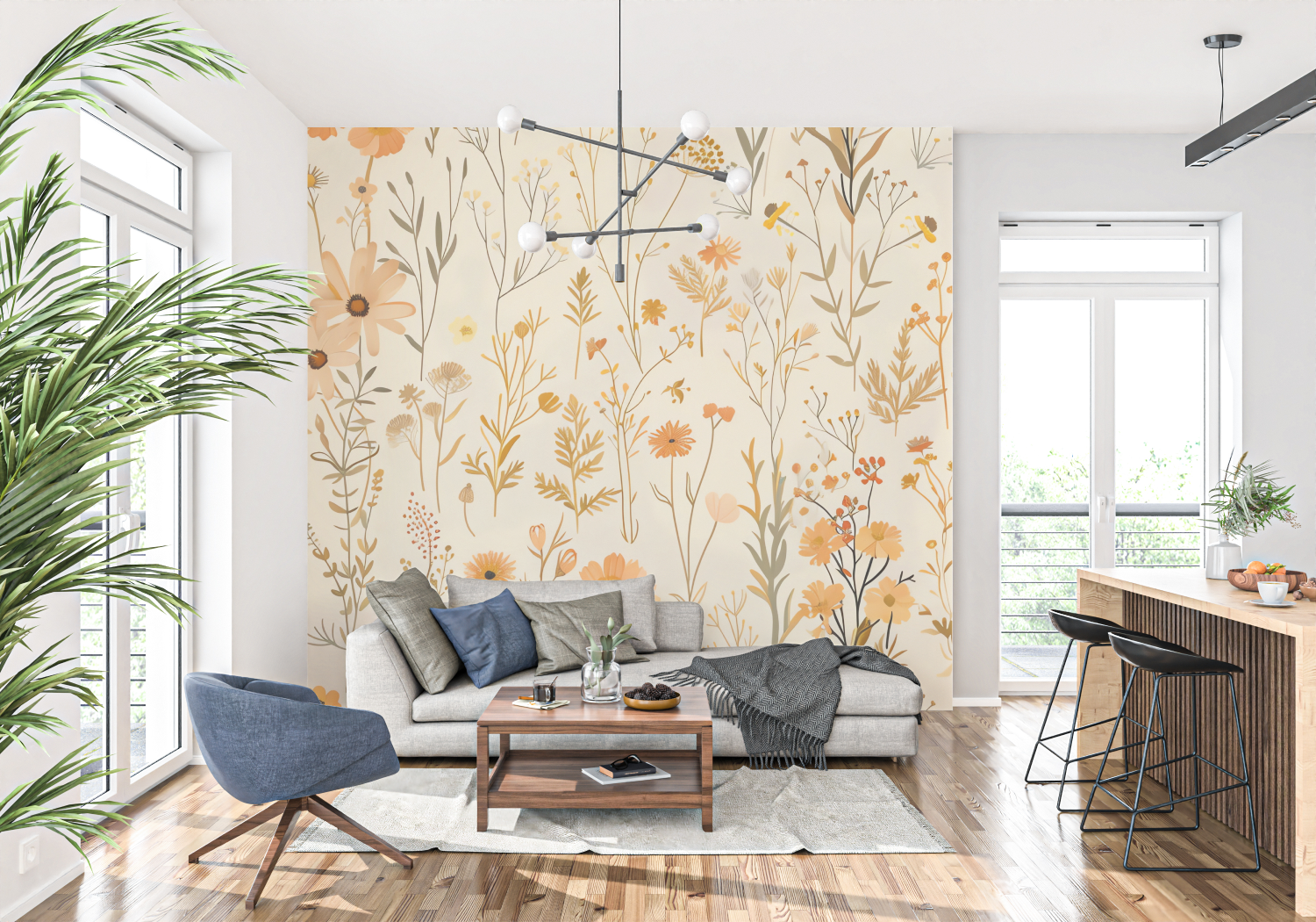 Orange Floral Pattern Wallpaper | Murals Wallpaper