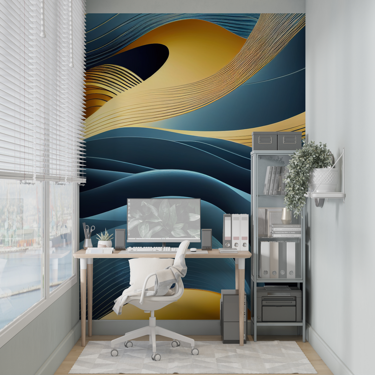 Art Deco Blue and Gold Waves Wallpaper | Murals Wallpaper