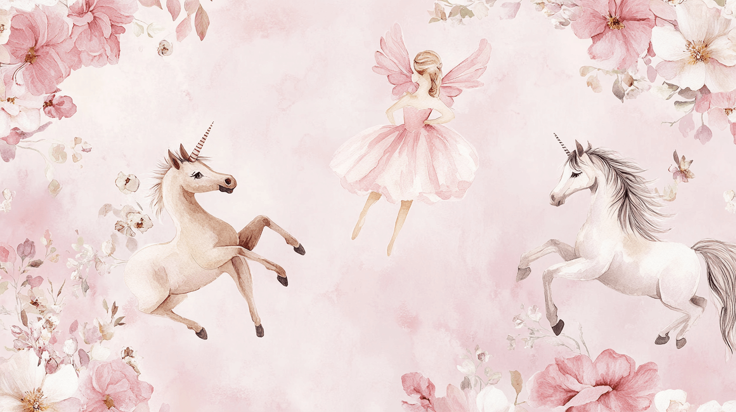 Unicorn Ballerina Pink Wallpaper for Girls' Room | Murals Wallpaper