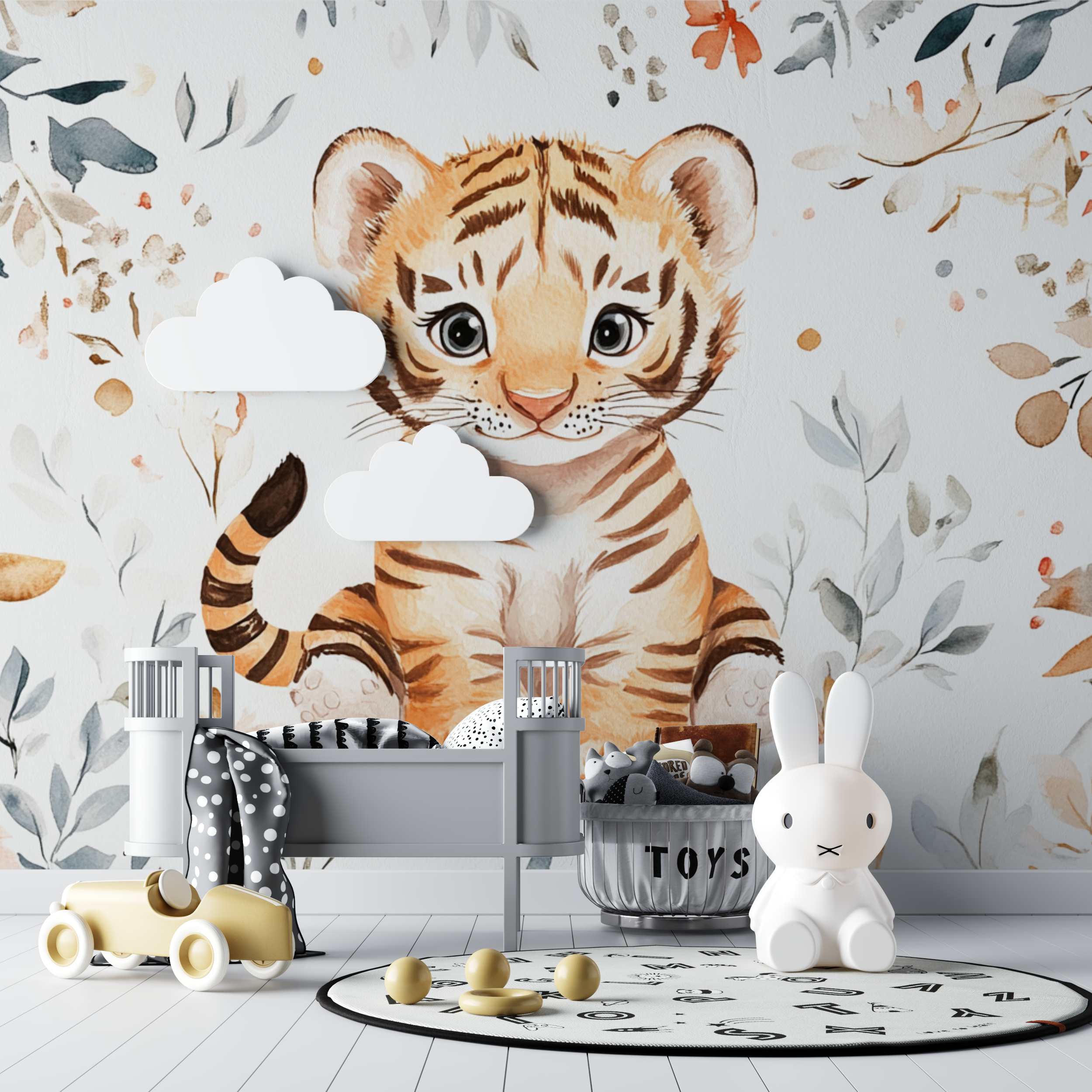 Tiger Wallpaper with Childish Patterns | Murals Wallpaper