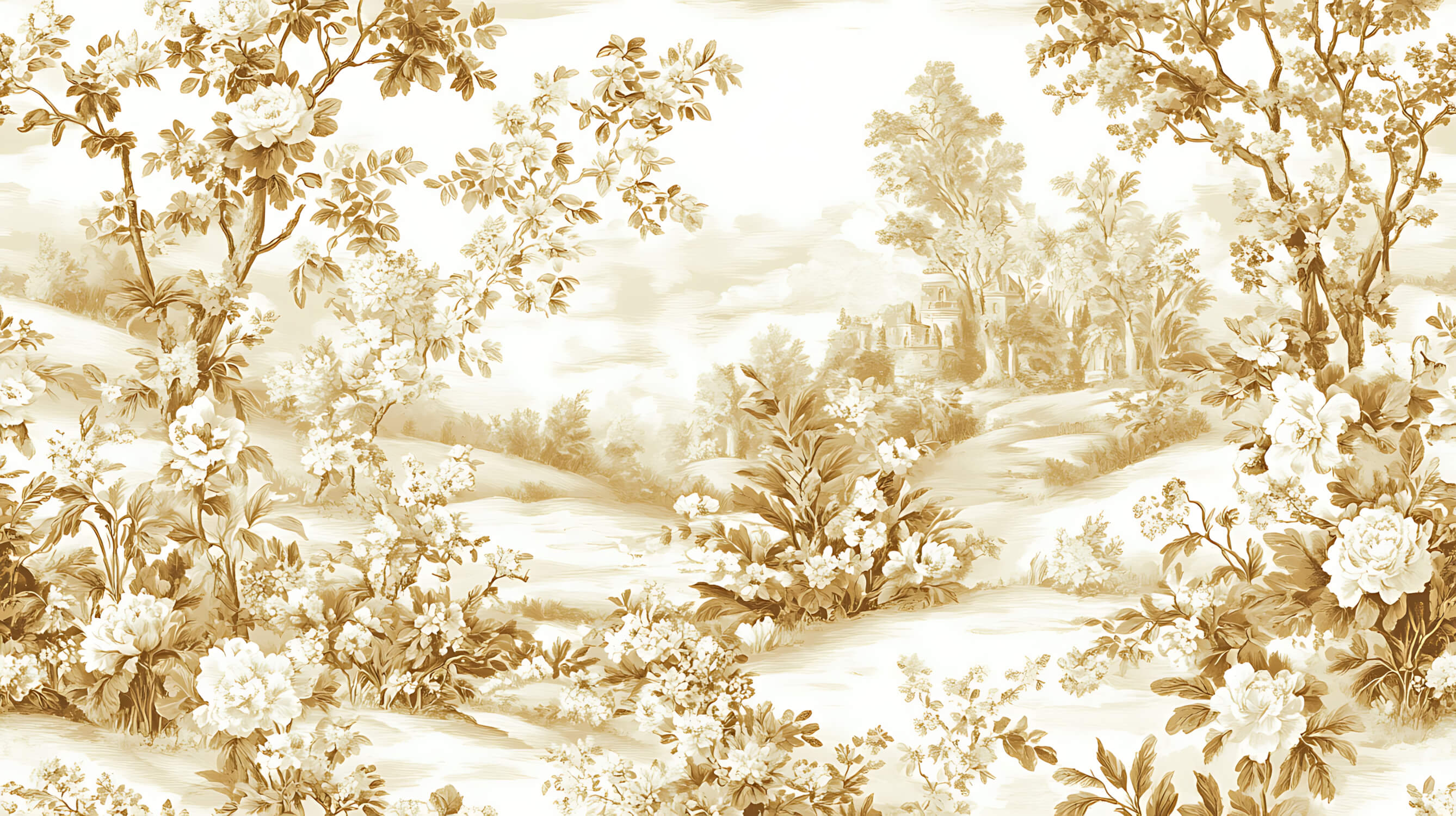 Beige Yellow Toile de Jouy Wallpaper | Murals Wallpaper