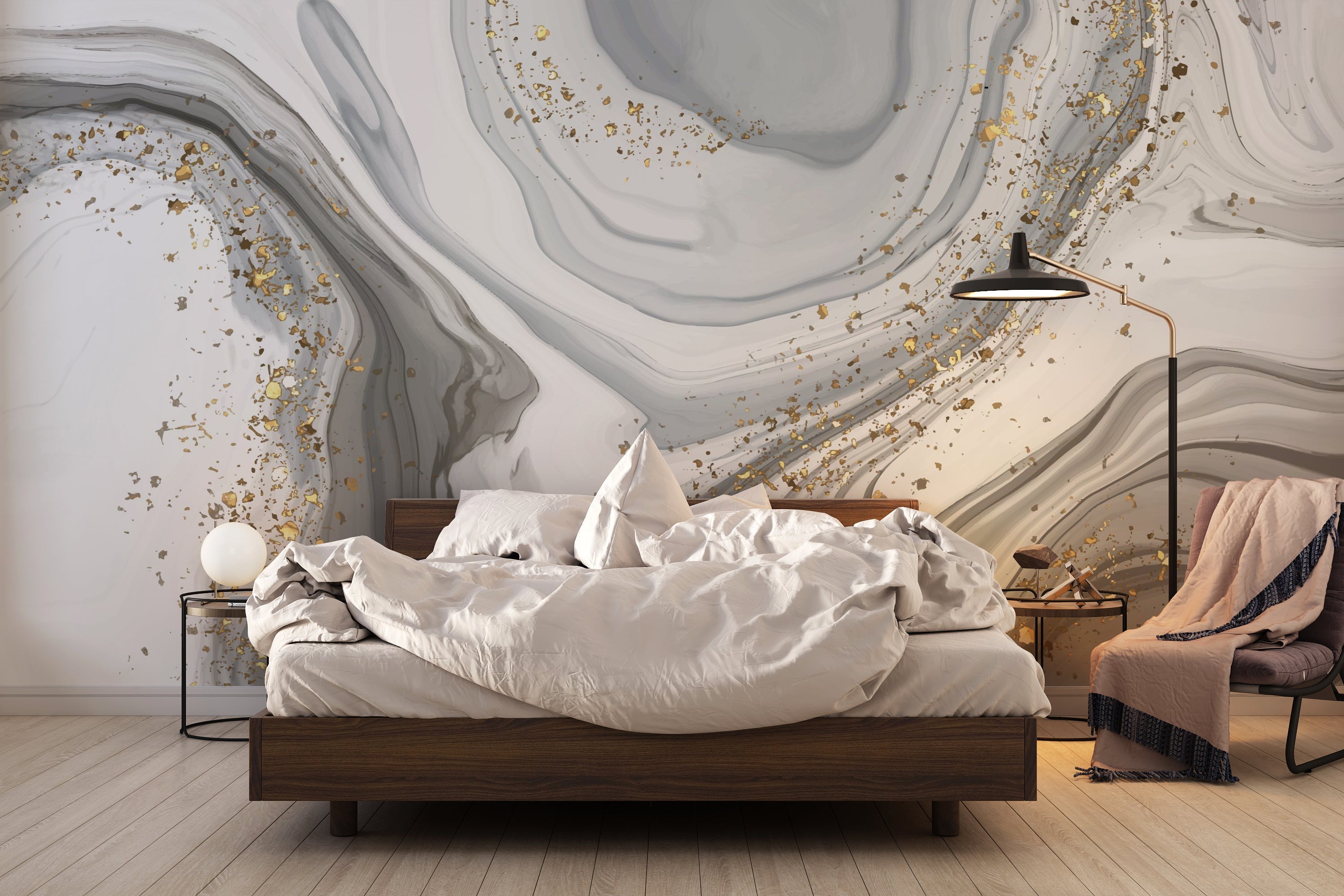 Papier Peint Effet Marbre Gris