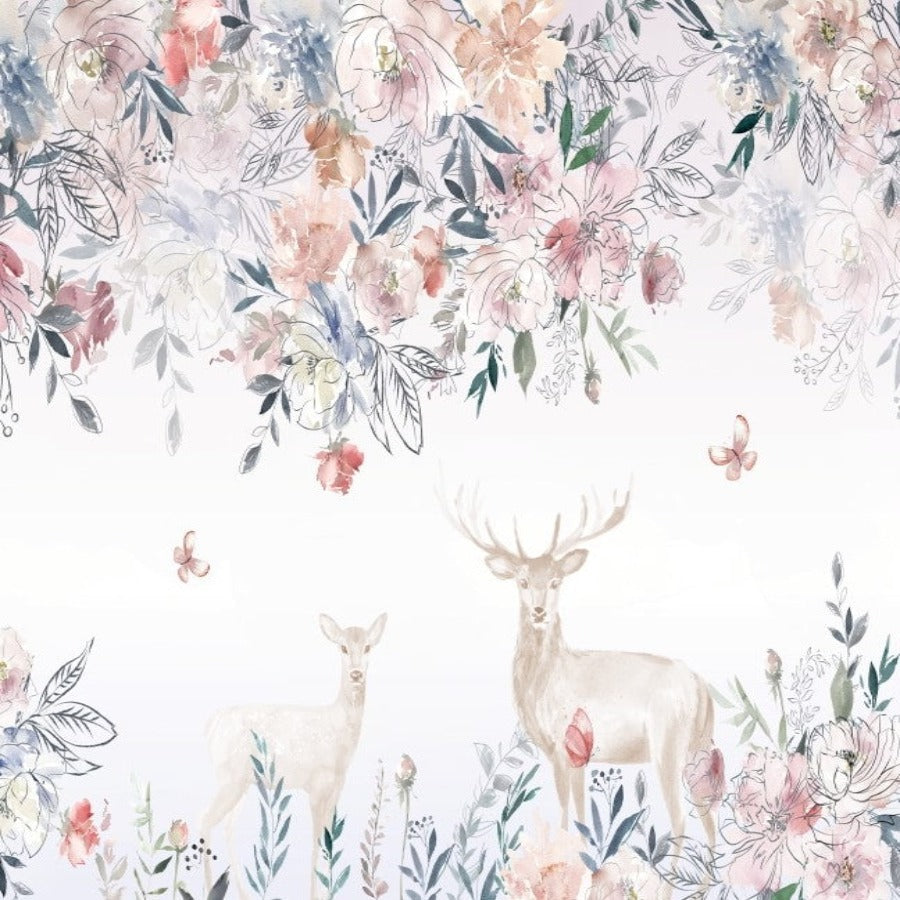 Animal Wallpaper <br/> Deer and Flower Pattern | Murals Wallpaper