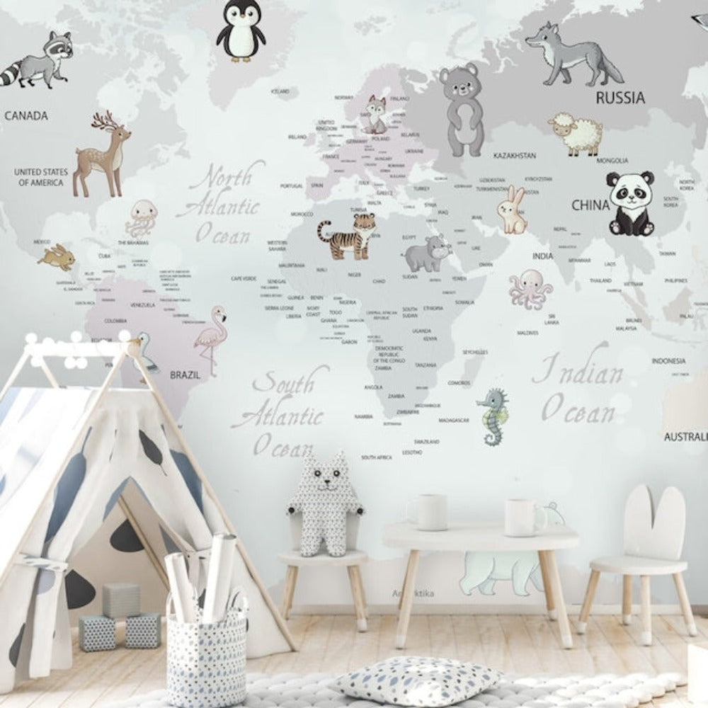 World Map Wallpaper <br/> Baby Animals | Murals Wallpaper