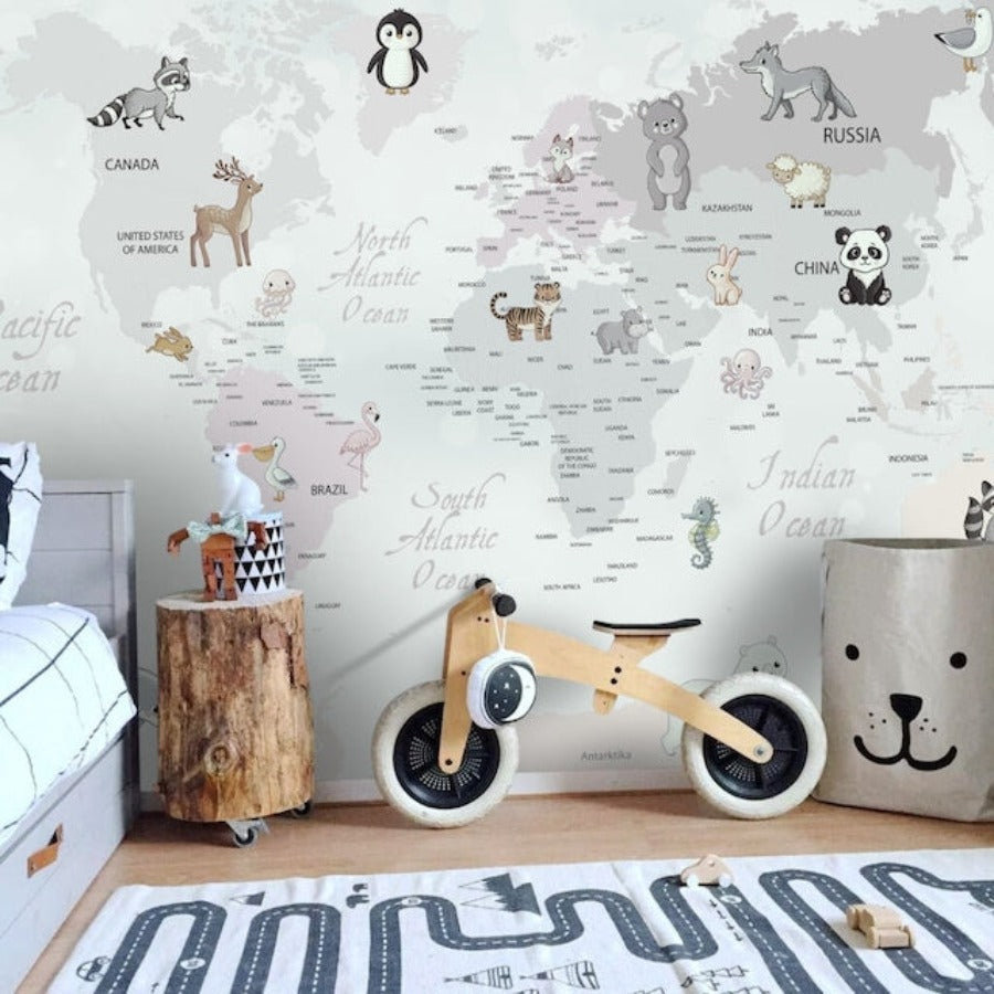 World Map Wallpaper <br/> Baby Animals | Murals Wallpaper