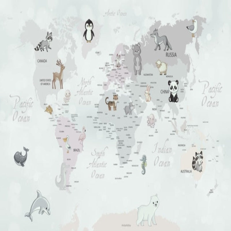 World Map Wallpaper <br/> Baby Animals | Murals Wallpaper