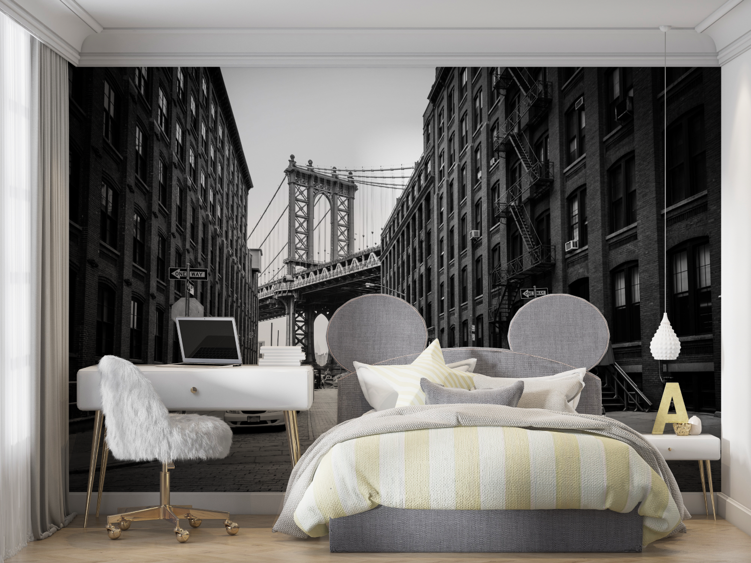 Brooklyn Black and White Car Wallpaper | Murals Wallpaper