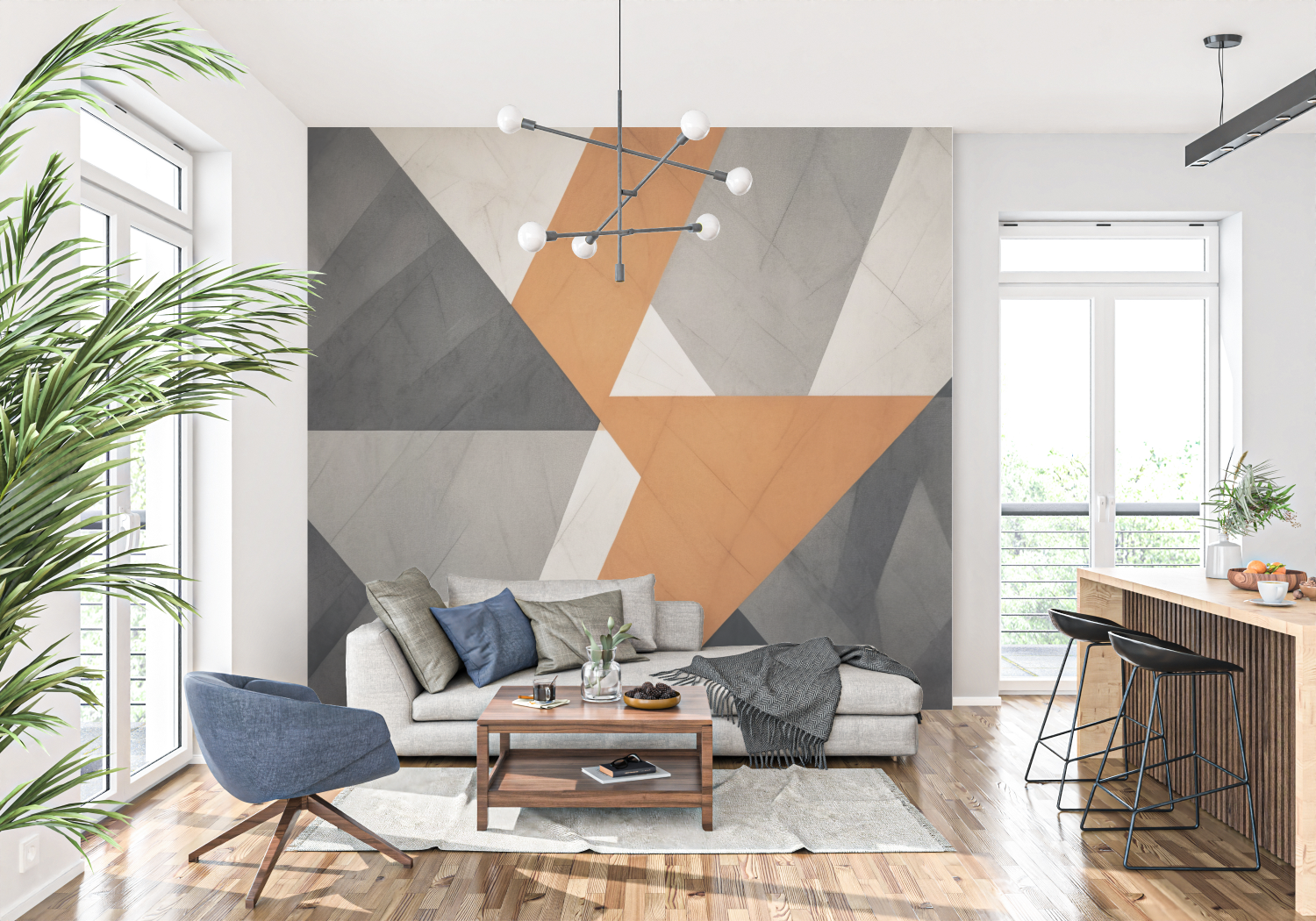 Orange-graue Tapete | Wandtapete