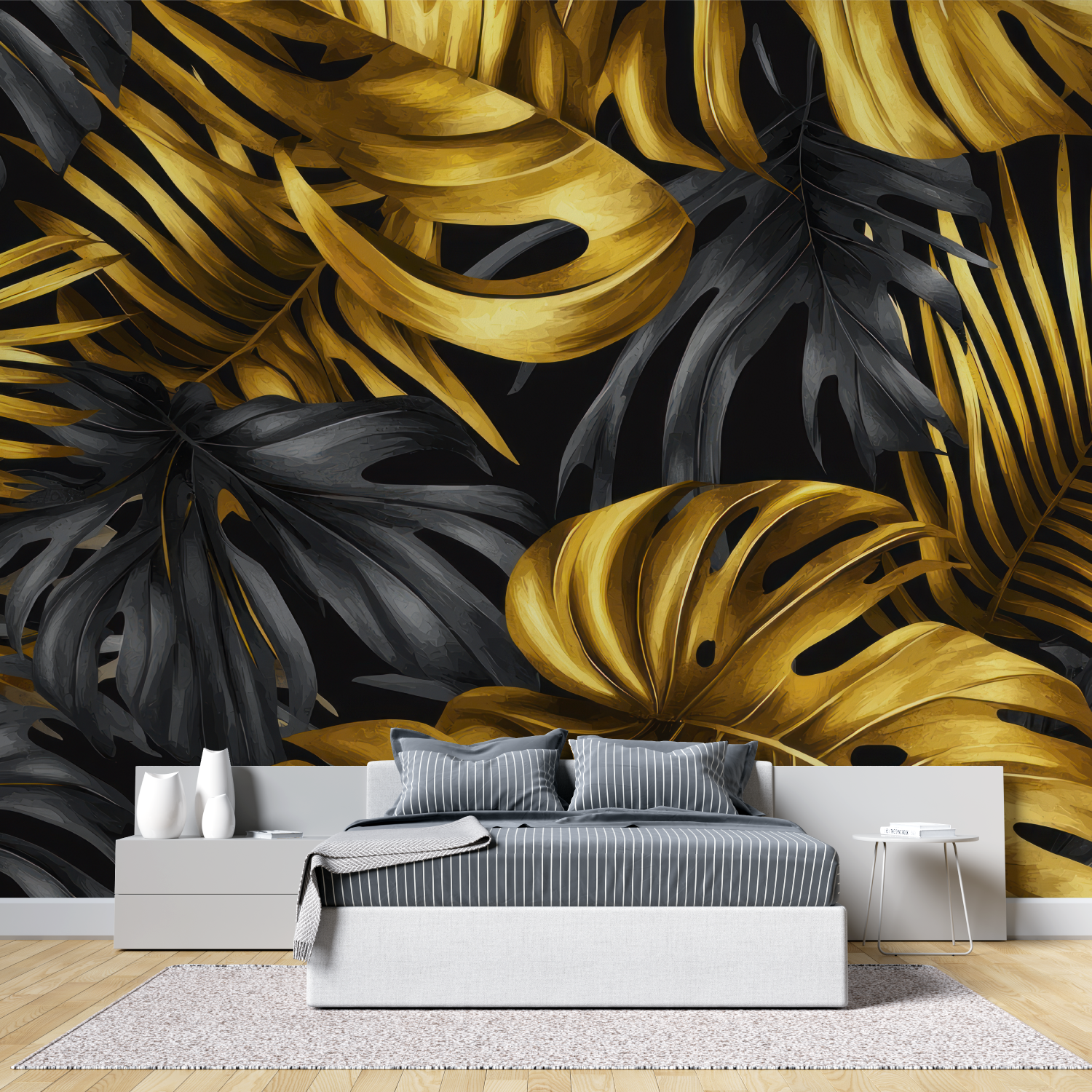 Black Wallpaper with Gold Leaves | Murals Wallpaper