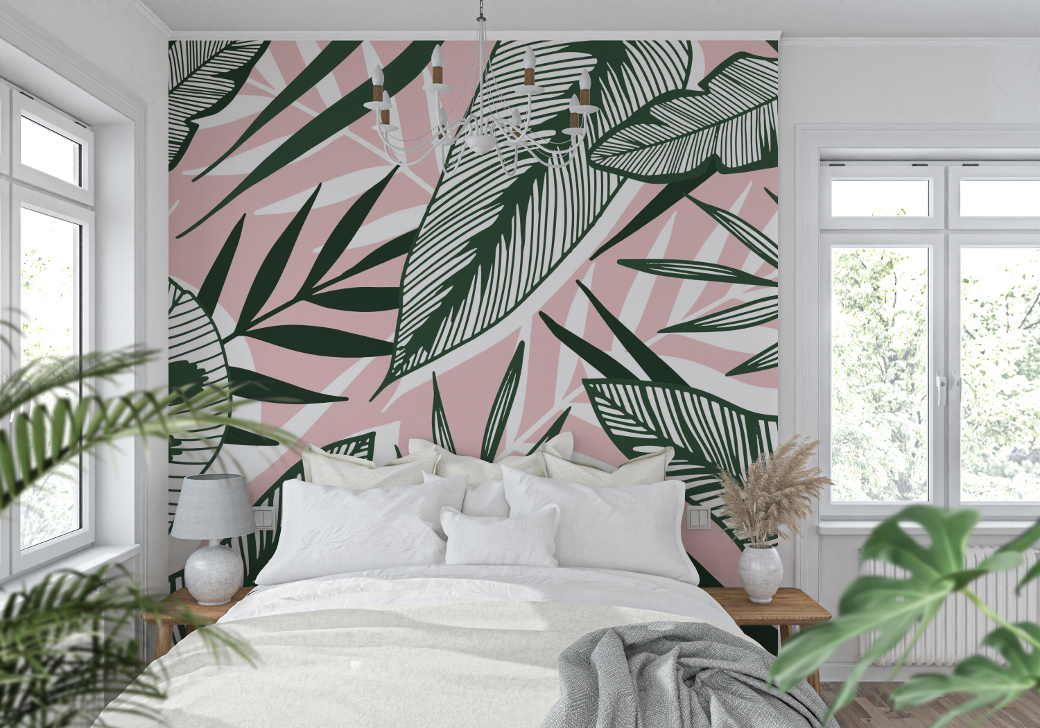 Green and Pink Jungle Wallpaper | Murals Wallpaper