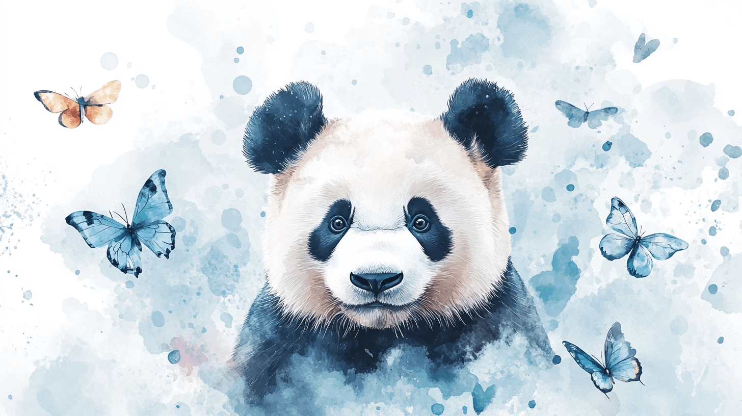 Panda and Butterflies Wallpaper | Murals Wallpaper